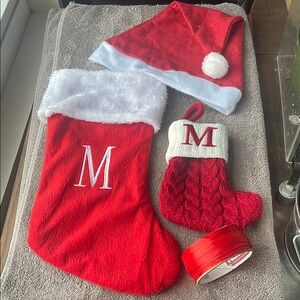 Red Christmas Stocking and Santa Hat Set